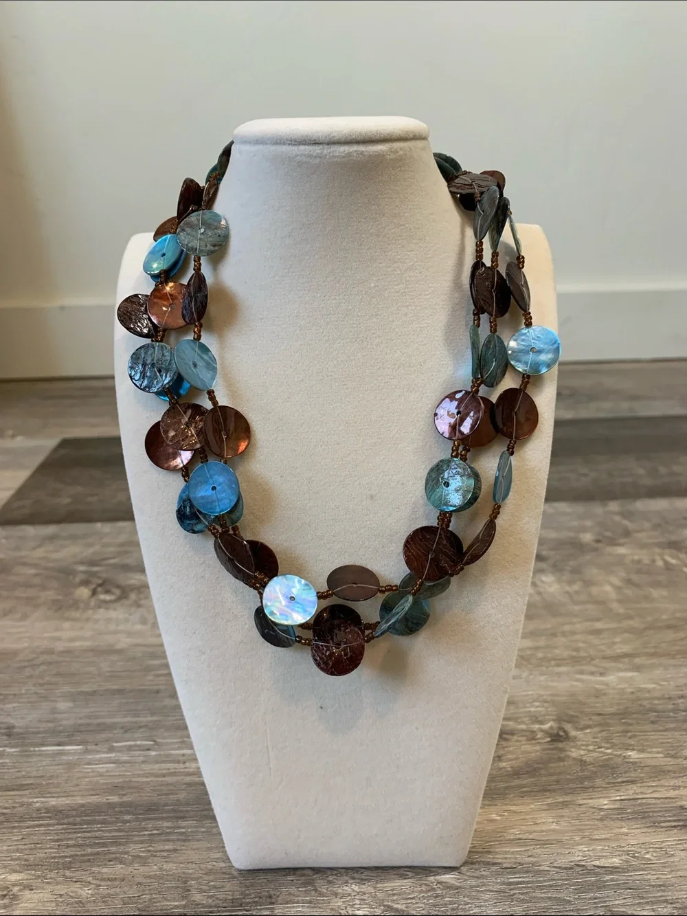 Double-Strand Blue and Brown Disc Necklace